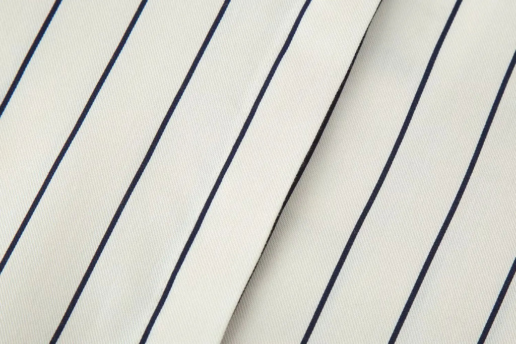 HH Women Spring New Fashion Vintage Versatile Beige Striped Puffy Sleeve Shirt+High Waisted Loose Pleated Casual Long Pants Set