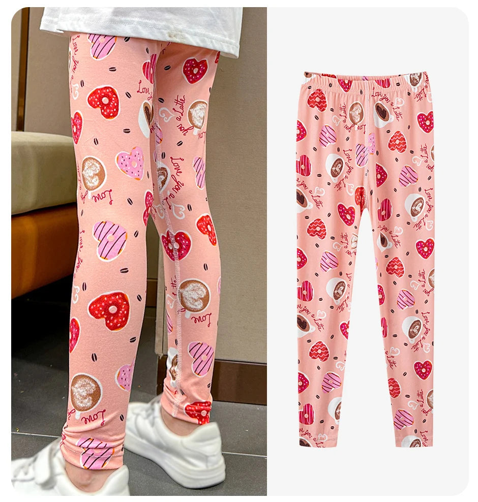 2/4 Pcs Children's Mix And Match Love Printed Leggings Girls Casual Joker Slim 9 Pants Fashion Elastic Waist Valentine's Day Pan