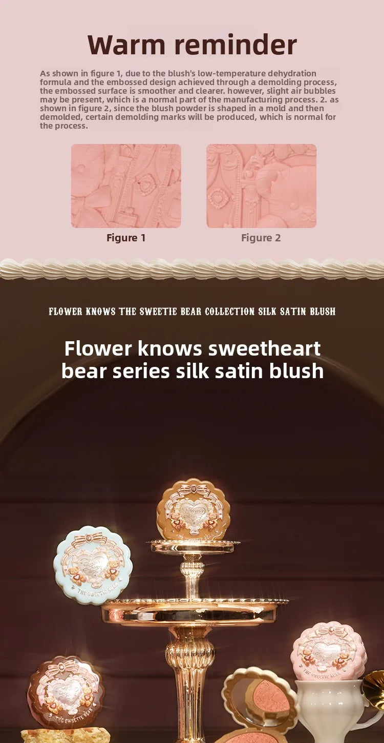 Flower Knows The Sweetie Bear Collection Satin embossed blush Lasting Matte Puffing Natural Brightening Facial Cosmetics 5g