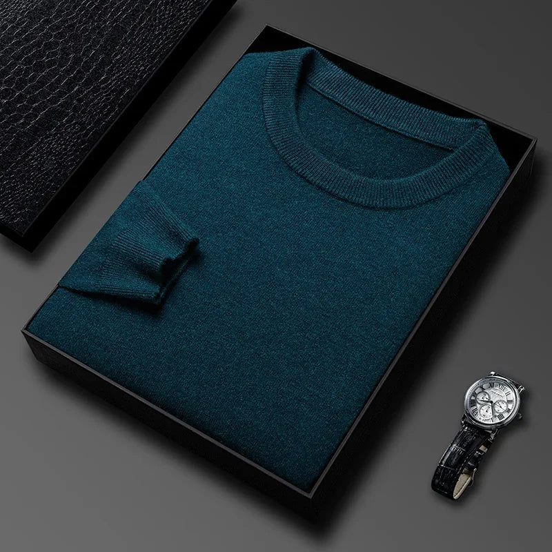 2025 New Men's Casual Sweater Round Neck Long Sleeve Knitted Sweater Diamond Pattern Fashion Versatile Top 2029