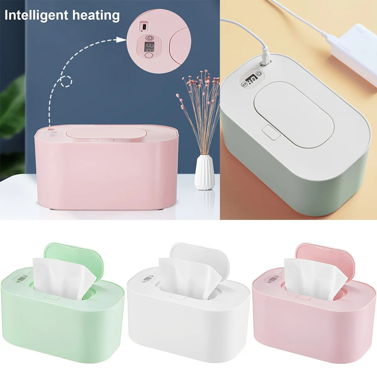 Baby Wipe Warmer with Digital Display Large Capacity Baby Wet Wipes Warmer Dispenser USB Powered, Adjustable Temperature Heating Main image
