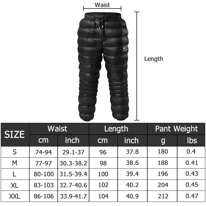 Naturehike Goose & Duck Down Pants Women Men's Winter Hiking Pants Outdoor Skiing Camping Trekking Thicken Waterproof Trousers