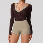 New Summer Women's Yoga Long Sleeve One Piece Strap Yoga Clothing Female Training Premium Ballet Wrap TopsWoman Gym Sports Top