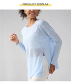 Fashion Women's Breathable Loose Quick Drying Long Sleeve Yoga Shirts Slimming Side Slits Leisure Running Fitness Cycling Tops