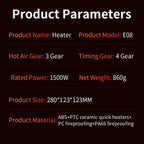 1000W Electric Heater Portable Mini Desktop Fan Heater Smart Hot Air Blower Home Bedroom Office Warmer Machine for Winter