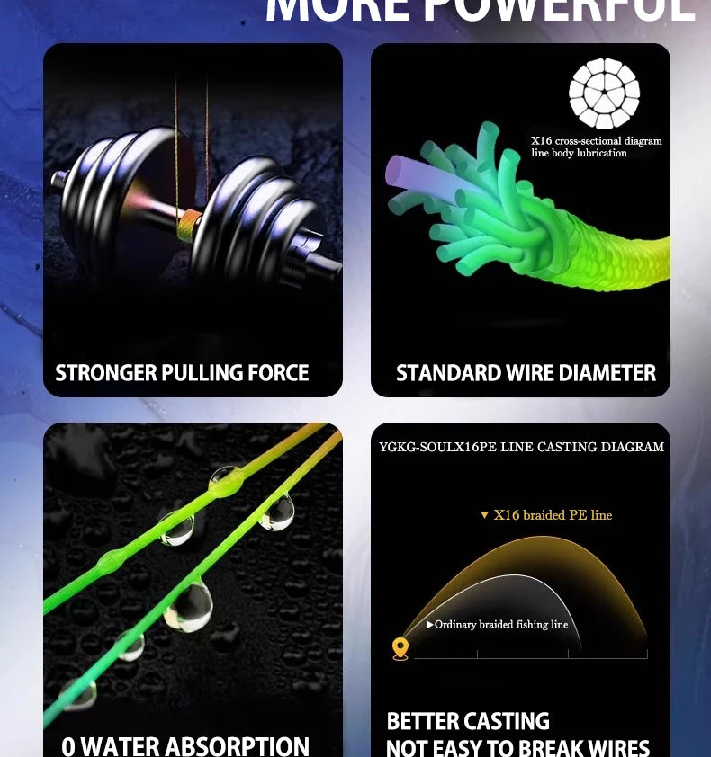 NEW ygk g-soul pe line X16 strands fishing line braided 300/500M For fishing equipment carp Multifilament Strong Weaves Wired PE