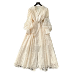 Spring Autumn French High-end Women's Dress New Lace Embroidery V-neck Lantern Sleeves Single Breasted Party Birthday Dress C192