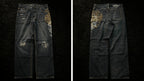 Y2K Black Washed Embroidered High-waisted Oversized Jeans Men European and American Retro Classic Loose Wide-leg Straight Pants
