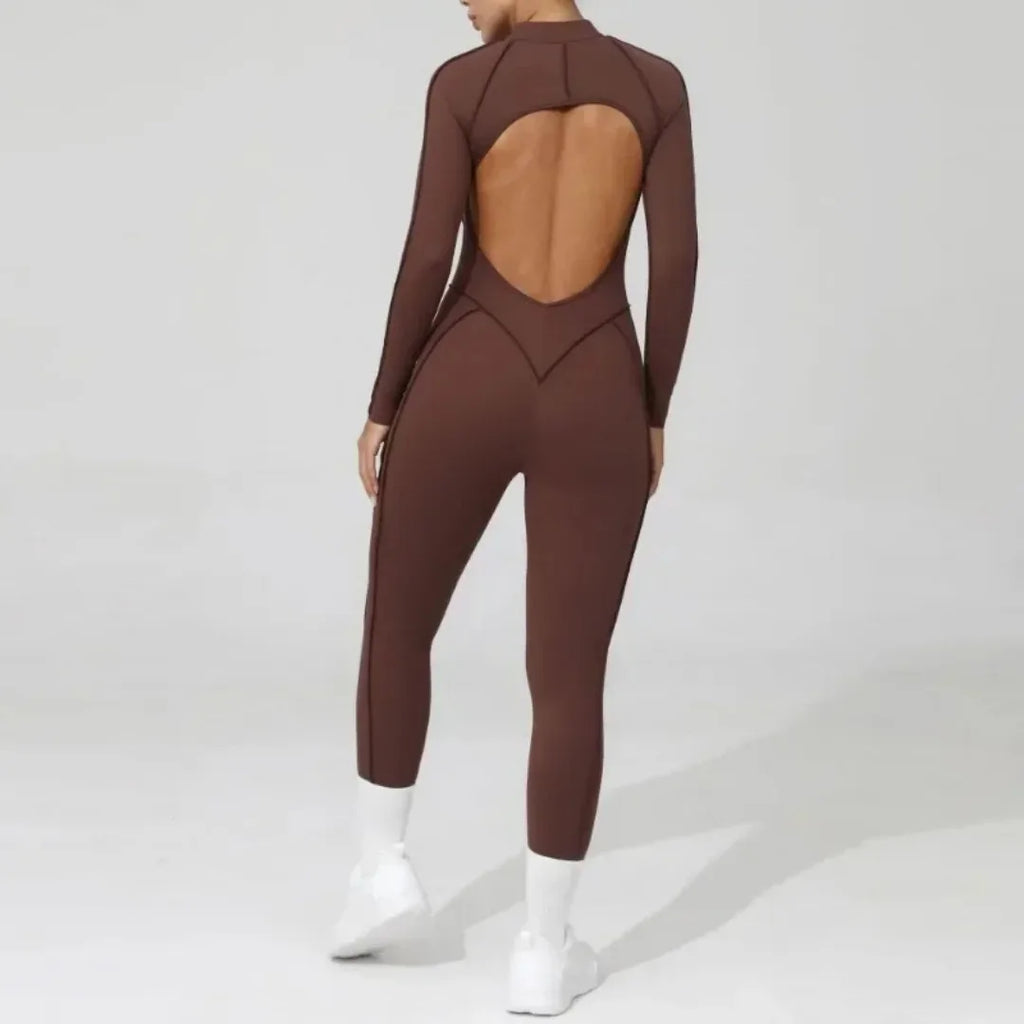 Women's Yoga Jumpsuit Hip Lift Sports Fitness Removable Padding Backless Zipper Leggings One-Piece Running Workout Gym Jumpsuit