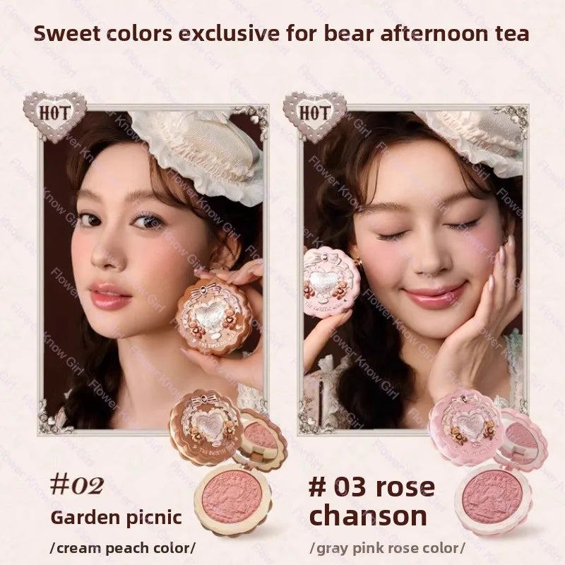 Flower Knows The Sweetie Bear Collection Satin embossed blush Lasting Matte Puffing Natural Brightening Facial Cosmetics 5g