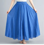 new 2020 Women Linen Cotton Long Skirts Elastic Waist Pleated Maxi Skirts Beach Boho Vintage Summer Skirts Faldas Saia