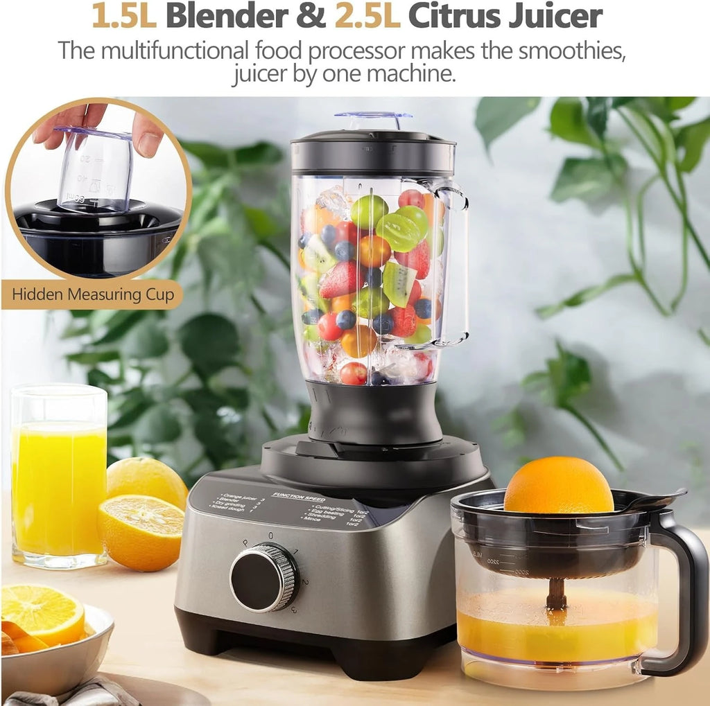 Food Processor, 11-in-1 Multifunctional Kitchen Machine with 2.5L Bowl & 1.5L Blender