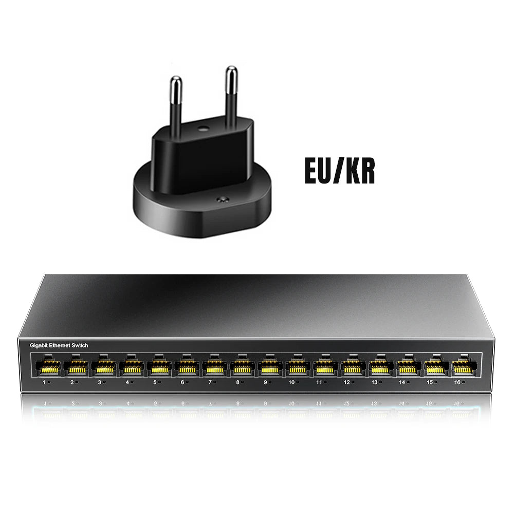 AMPCOM Network Switch 16 Ports Switch Ethernet 1000Mbps Gigabit High Performance Smart Switcher RJ45 Hub Internet Injector