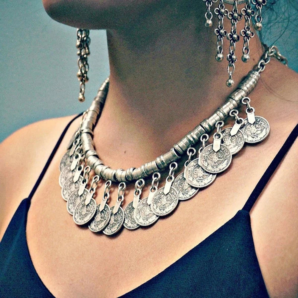 Multi-style Vintage Coin Choker Necklace for Women Boho Afghan Ethnic Gypsy Native Tribal Dress Turkish Pakistan Indian Jewelry