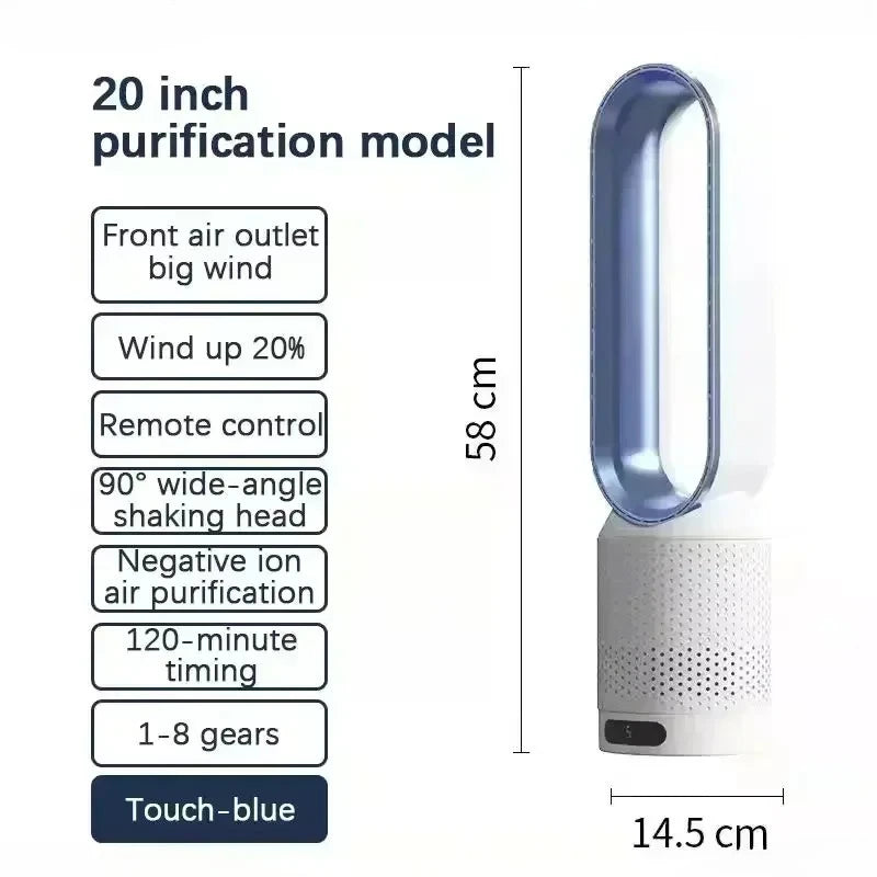 2026 Ultra-Silent Bladeless Fan Air Purification & Circulation Tower Fan for Dormitory Desk Floor Bedroom