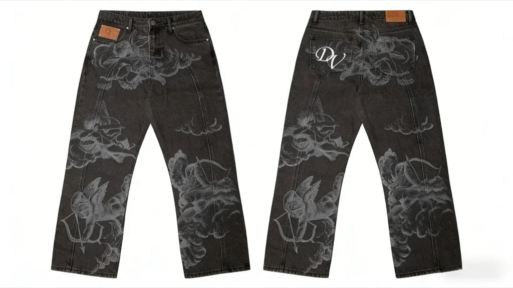 Y2K Black Washed Embroidered High-waisted Oversized Jeans Men European and American Retro Classic Loose Wide-leg Straight Pants
