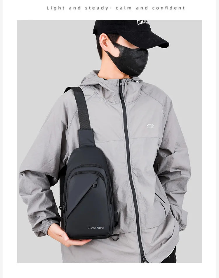 Men's Fashionable Casual Chest Bag Outdoor Cycling Waterproof Durable Sports Backpack Trendy Versatile Portable Crossbody Bag