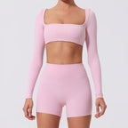 Hearuisavy Summer Quick Dry Square Neck Activewear Women Gym Top Fitness Sports Crop Top Female Casual Long Sleeve Yoga Clothes