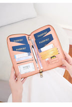 Multi-Functional RFID Blocking Passport Bag Travel Document Holder with Long Zipper Ticket Storage Wallet for Multiple Passports