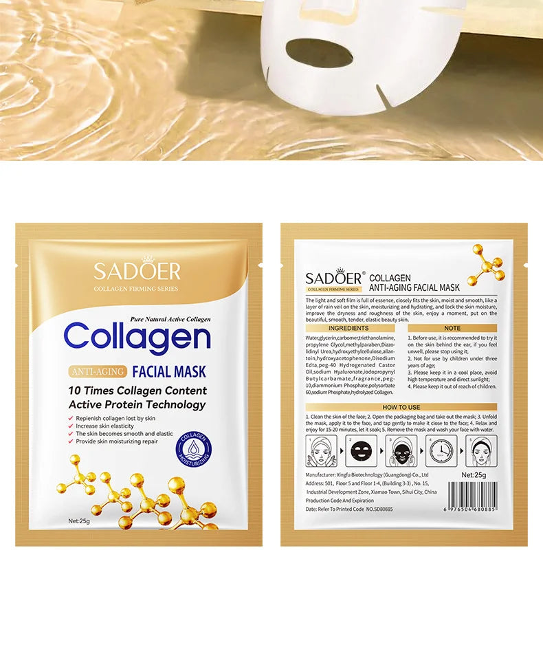 10PCS Collagen Anti Wrinkle Facial Mask Anti Aging Fade Fine Lines Firm Skin Moisturizing Brightening SkinCare Korean Cosmetics