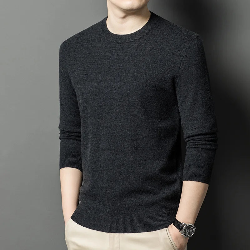 2025 New Men's Casual Sweater Round Neck Long Sleeve Knitted Sweater Diamond Pattern Fashion Versatile Top 2029