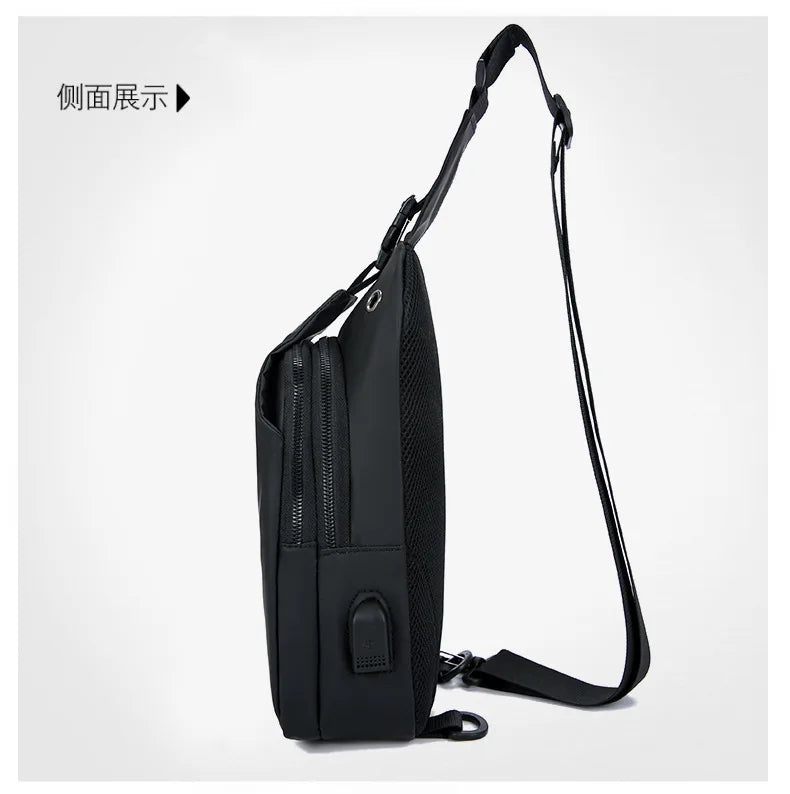 Men Bag Fashion New Solid Color Men Chest Bag Outdoor Casual Fashion One Shoulder Crossbody Bag Nylon USB Charging Shoulder Bags