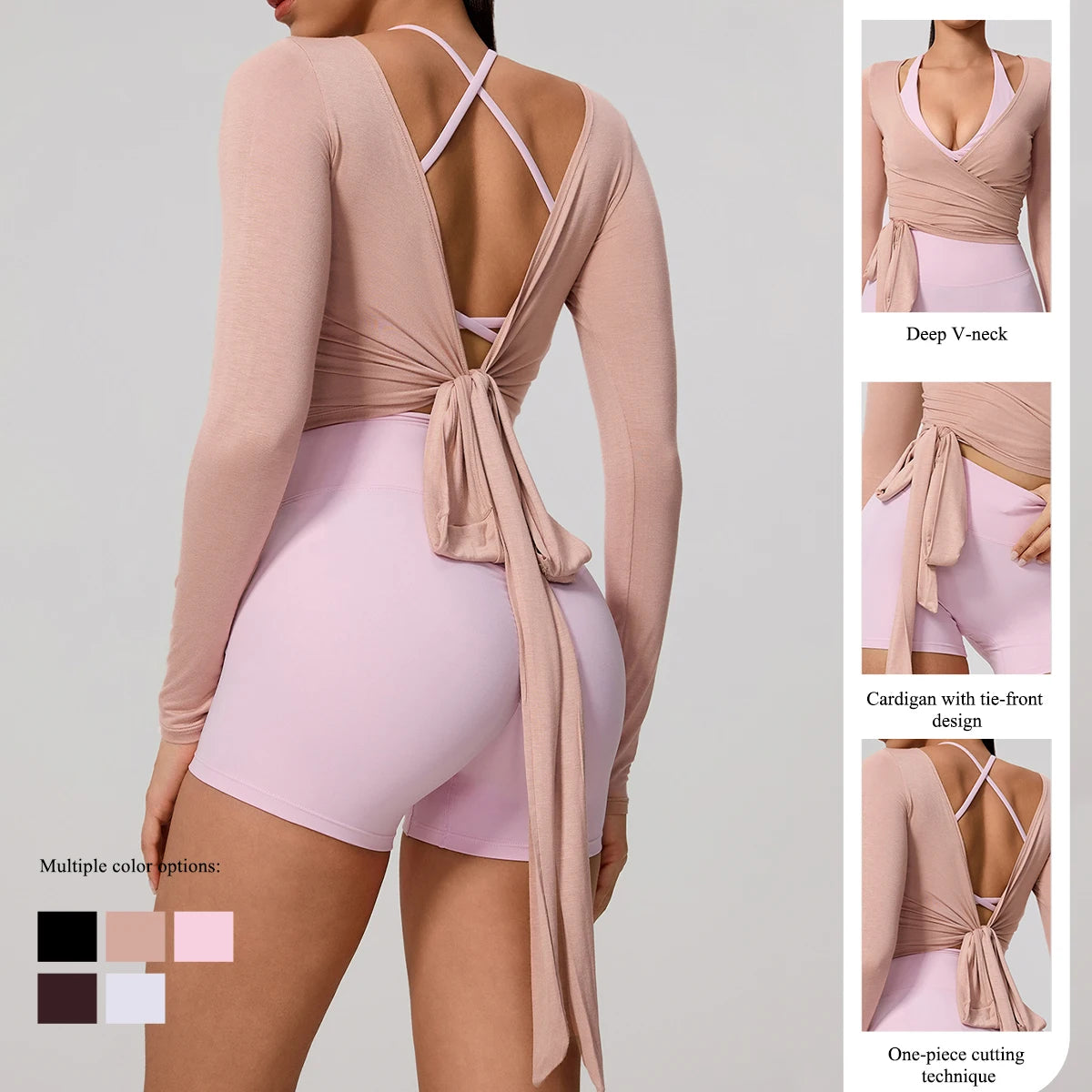 New Summer Women's Yoga Long Sleeve One Piece Strap Yoga Clothing Female Training Premium Ballet Wrap TopsWoman Gym Sports Top