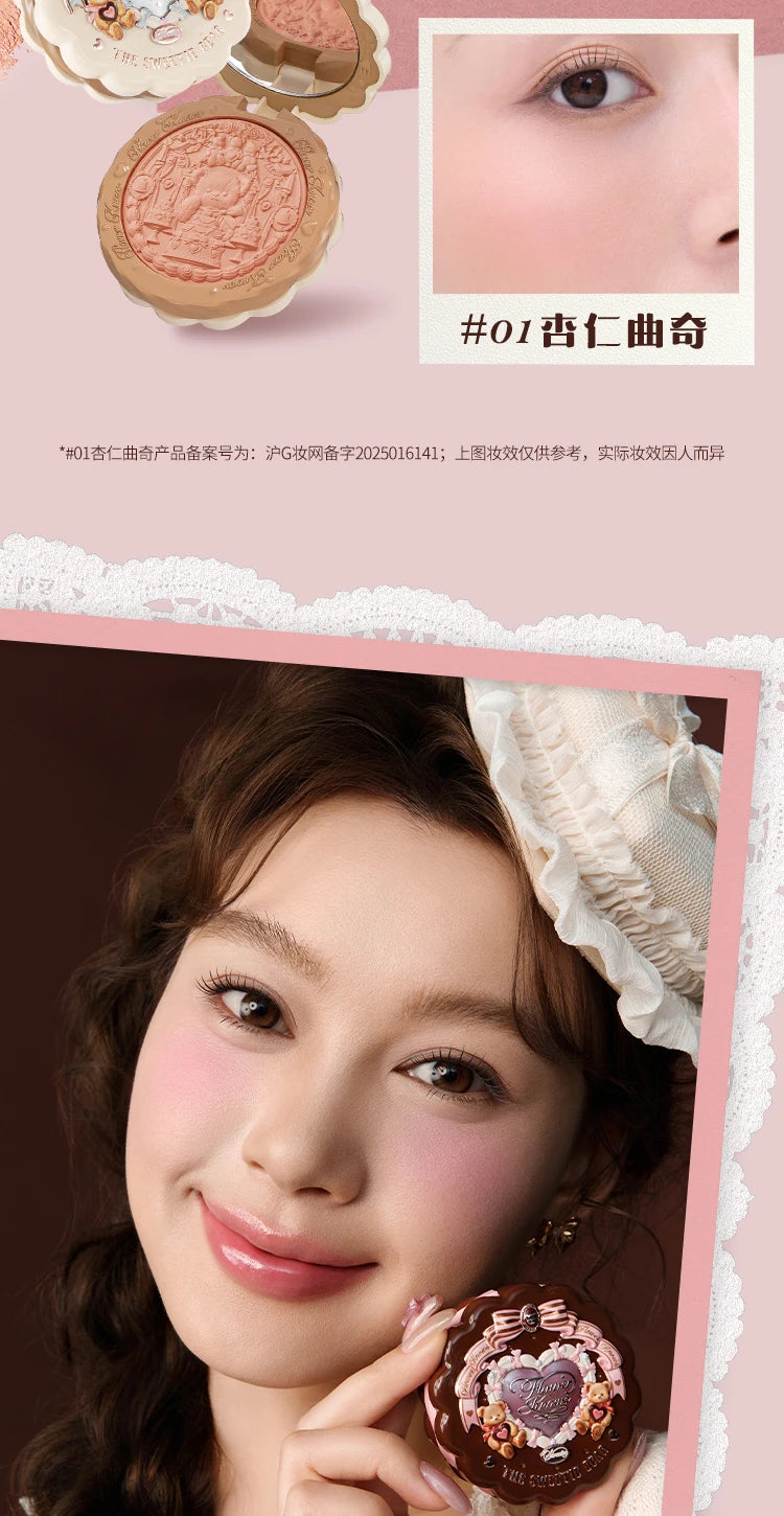 Flower Knows The Sweetie Bear Collection Satin embossed blush Lasting Matte Puffing Natural Brightening Facial Cosmetics 5g