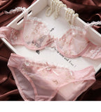 French Style Minimiser Bra Set | Big Size Unpadded Lace Half Cup, Large Cup Thin Anti-Sagging Sheer Lingerie Set BANERDANNI Bras