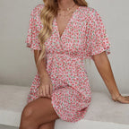 2024 Europe and the United States spring and summer new women's dress print V-neck short-sleeved casual loose dress women