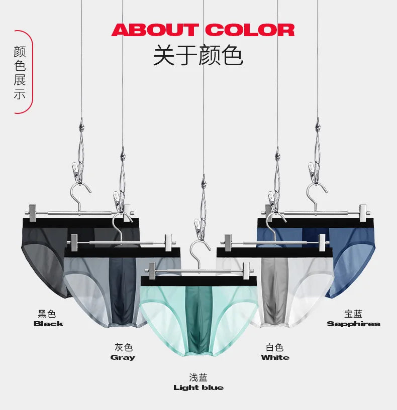 4pcs LORIEN CREST ice silk Men's underwear seamless ultra-thin double-layer crotch breathable men's briefs mid-waist sexy&light