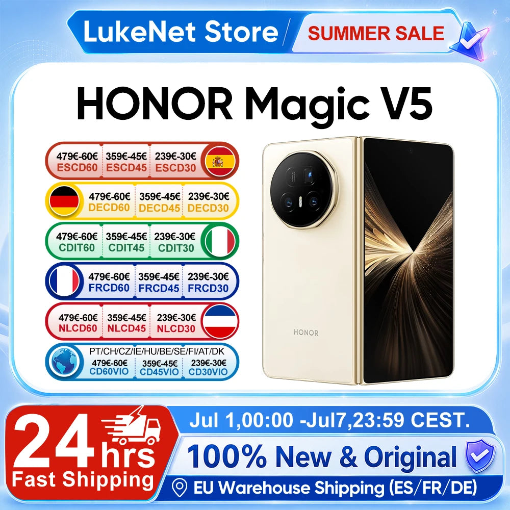 HONOR Magic V5 Global Version Original Snapdragon 8 Elite  5G Smartphone Dual HDR OLED Display 5820mAh 7.95" 66W SuperCharge Main image