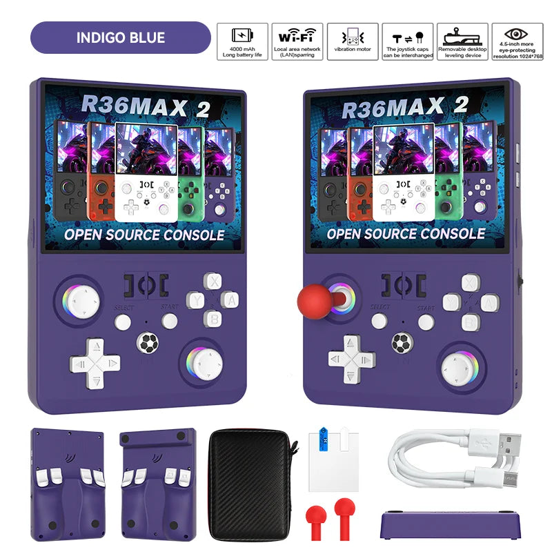 2026 Upgraded R36MAX2 Retro Handheld Game Console  4.5 Inch HD Screen 1024*768 Open Souce  Portable Pocket Video Game Player