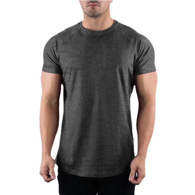 Men Summer Fitness Plain Gym T-shirt Clothing O-Neck Short Sleeve T shirt Cotton Slim Fit Tshirt Bodybuilding Workout Tees Tops