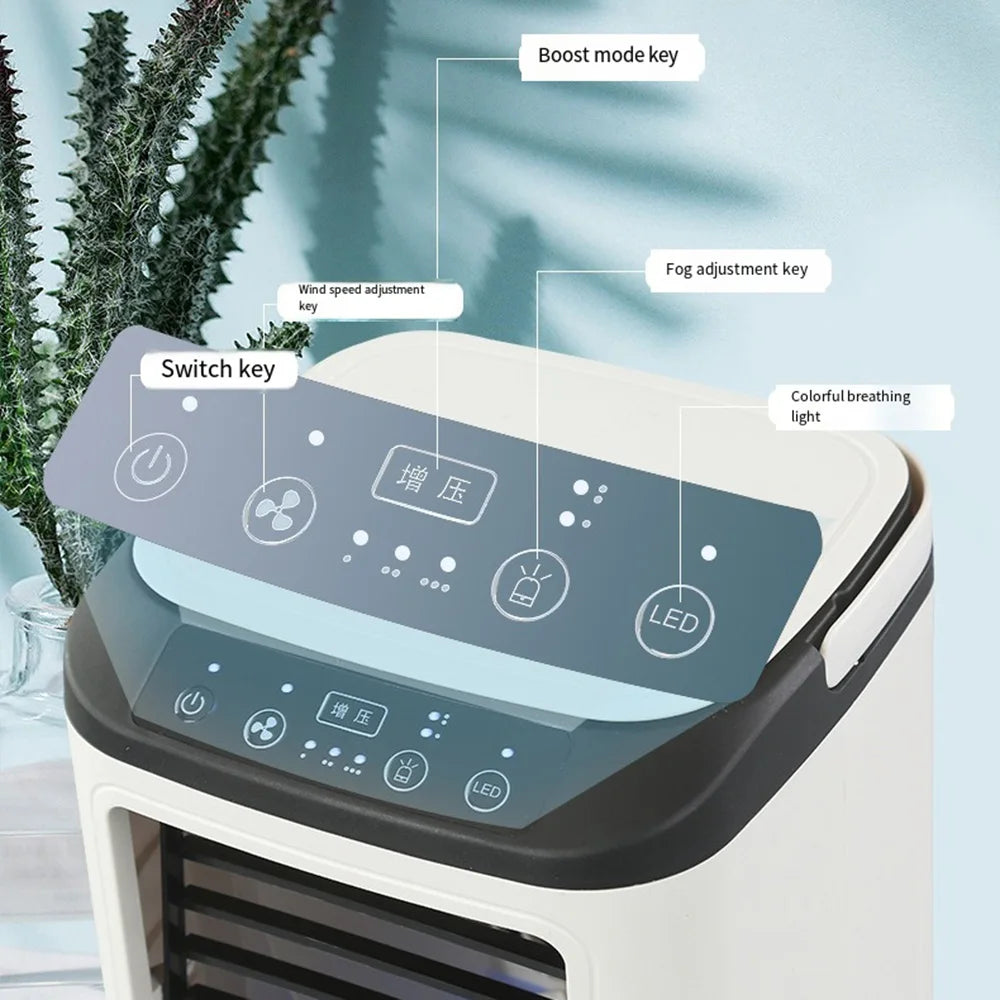 USB Portable Air Conditioner Fan Dual Mist Humidifier Ice Box 3 Speed Desktop Cooling Fan With LED Night Light