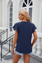 New Women V-Neck Loose Pullover Chiffon Shirts Elegant Fashion Solid Color Ruffles Female Blouse Summer Casual Short Sleeve Tops