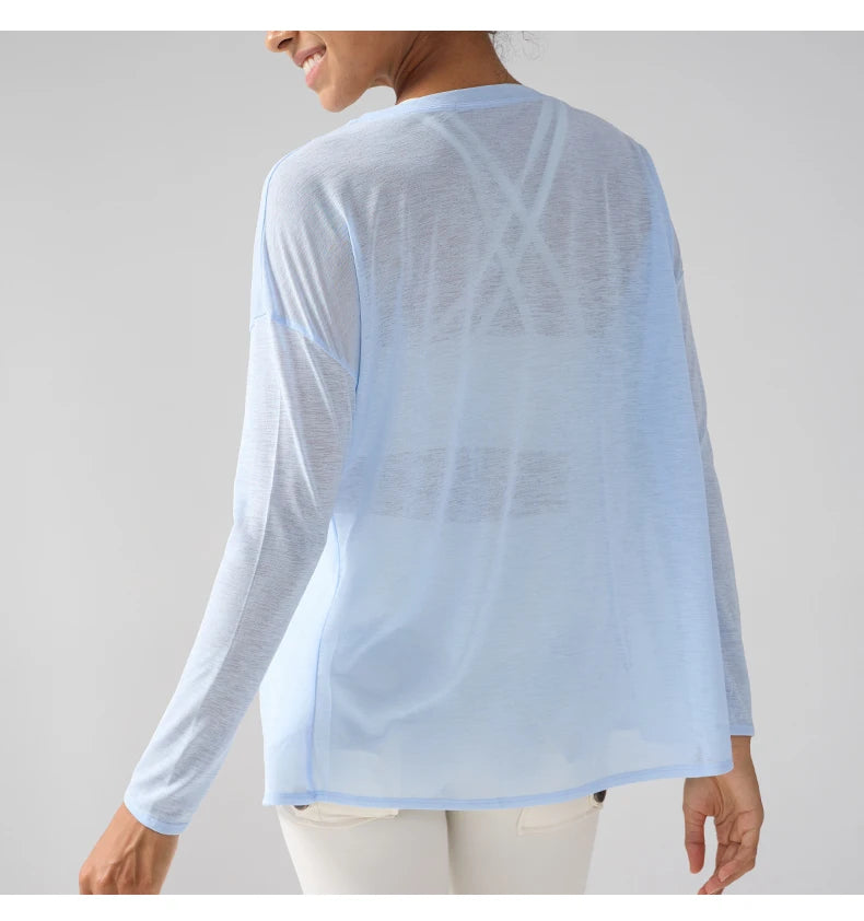 Fashion Women's Breathable Loose Quick Drying Long Sleeve Yoga Shirts Slimming Side Slits Leisure Running Fitness Cycling Tops
