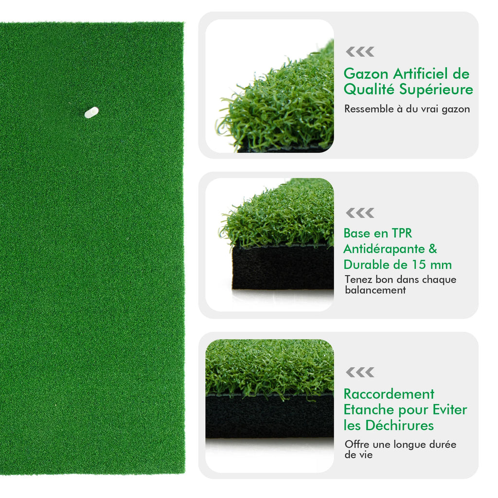 Golf Hitting Mat, Reel Feel Golf Practice Mat with Synthetic Turf and 2 Tee Positions, 3 Rubber Tees Included, Golf Putting