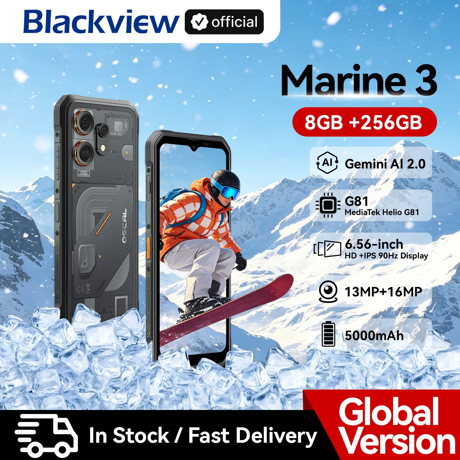 Blackview OSCAL MARINE 3 Rugged Smartphone 6.56" HD 90Hz Display Helio G81 13MP+16MP Camera 5000mAh Battery Android 16 Mobile Main image