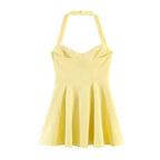HH Summer Elegant Halter Neck Pleated Solid Elegant Short Dress For Woman Sexy Backless Sleeveless Party Mini Dress Mujer