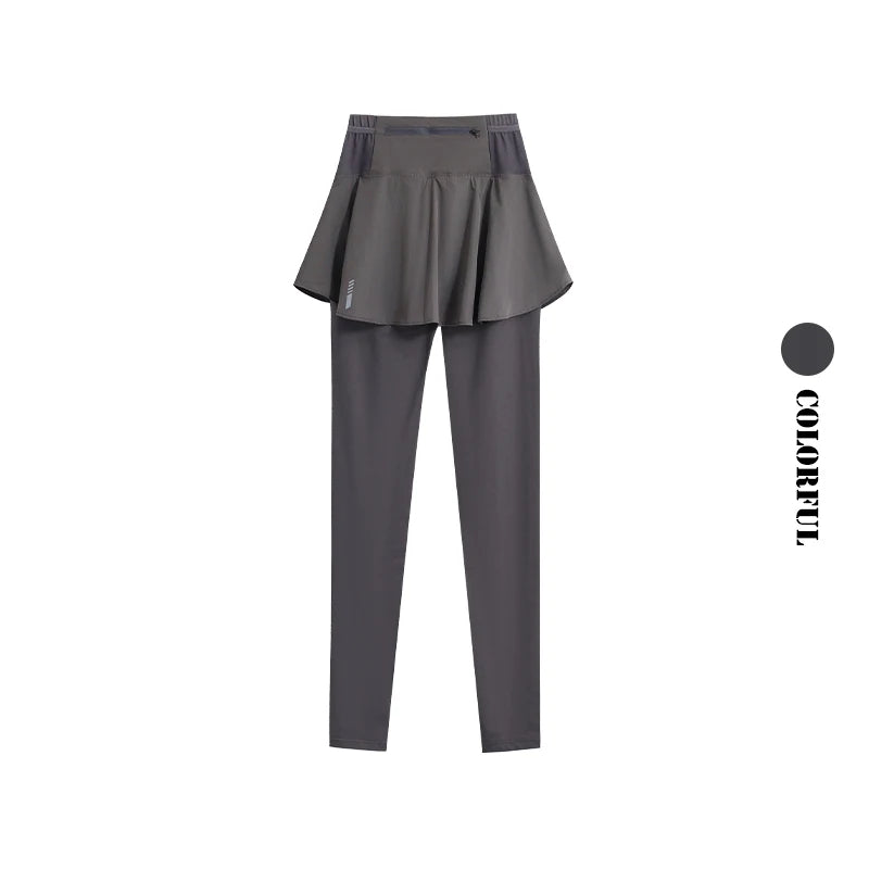 DRUR Women's 2-in-1 Sports Skirt Pants Pocket High Waist Yoga Women’s Sports Leggings Gym Running Tennis  Yoga Pants Y2K