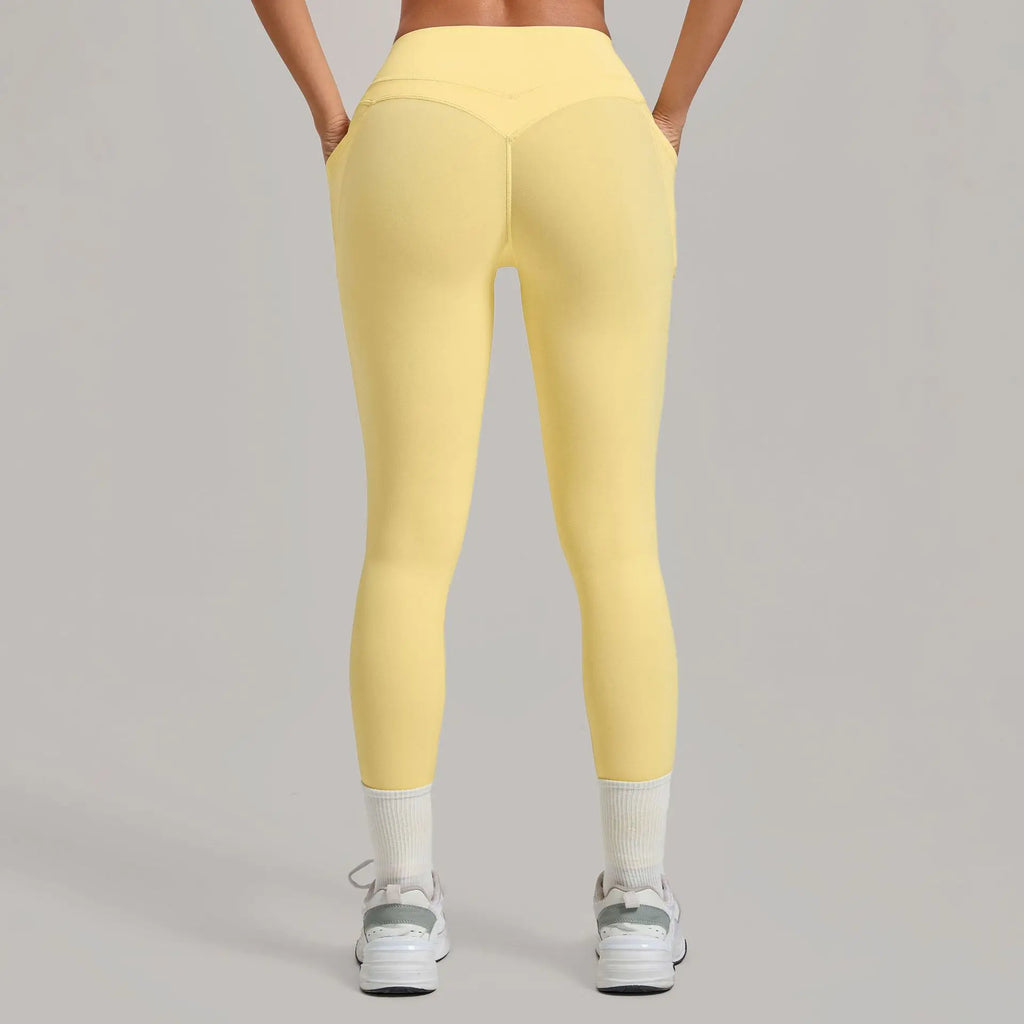 Women's Gym High-waisted High-stretch Yoga Pants with Side Pockets Leggings Workout Running Tights Quick-dry Fitness Trousers