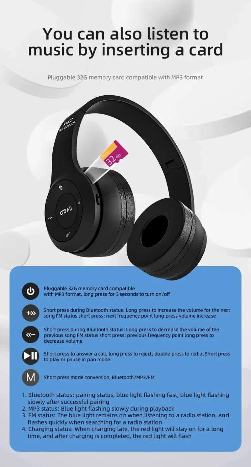 Lenovo Multifunctional Portable Foldable Headmounted Wireless Bluetooth 5.0 Headset For Bluetooth connection Wired Connection
