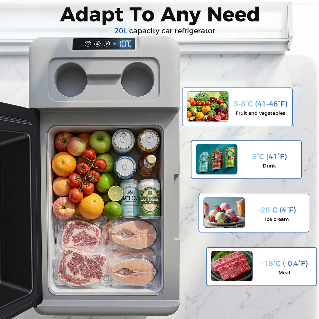 Patbrela 20L Car Refrigerator 12V Compressor Fridge 12/24V DC 100-240V AC Portable Compressor Cooler Box for Camping Travel with APP Camping Fridge