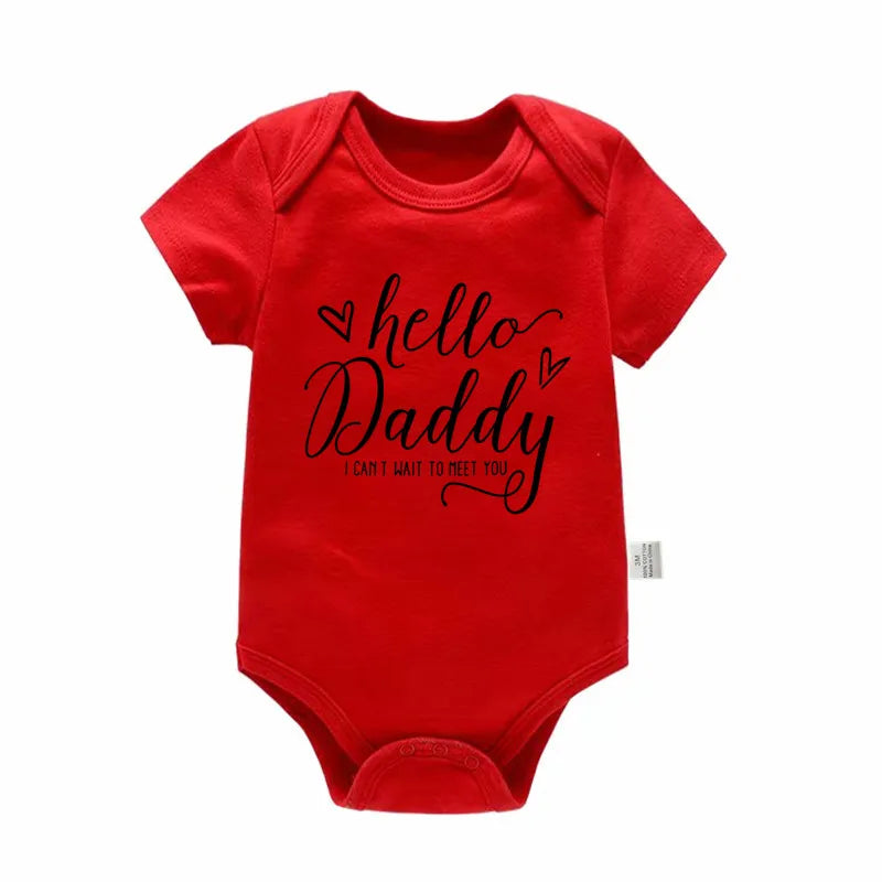 Pregnancy Reveals Hello Daddy I Can't Wait to Meet You Newborn Baby Girl Short Sleeves Jumpsuit Soft Cotton Bodysuit Romper