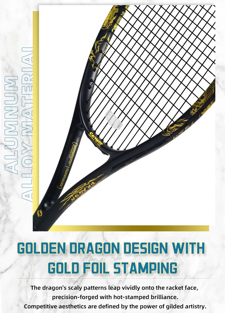 Golden-Dragon Carbon Fiber Tennis Racket For Adults, Ideal for Intermediate Training, Chinese Style Dragon, 50~60lbs, Free Gifts