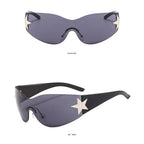 New Y2K Rimless Punk Sunglasses Goggle Women Men Luxury Brand Wrap Around Sun Glasses Five Star Eyewear Sports One Piece Shades
