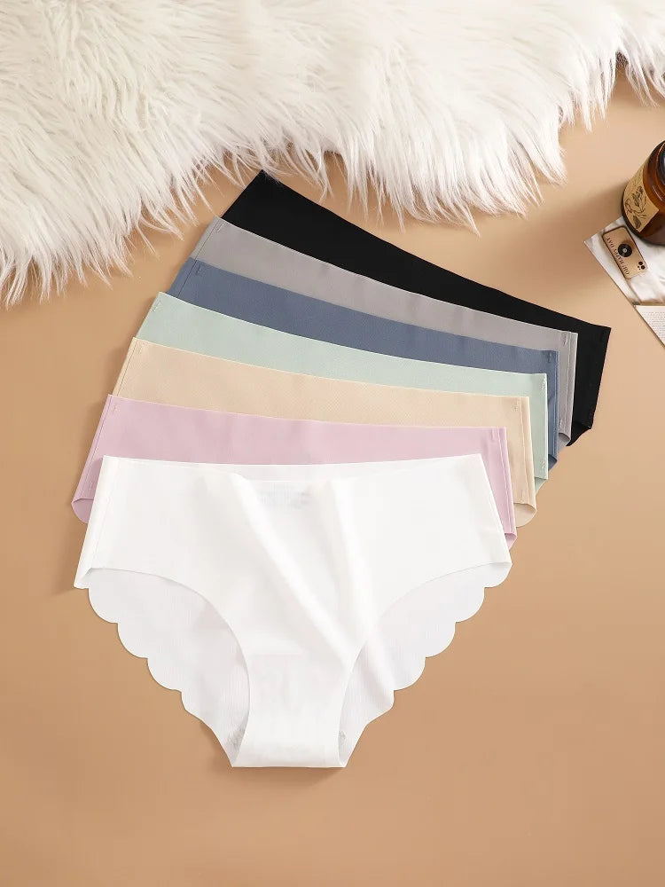 7PCS/Set Ice Silk Seamless Panties Women's Briefs Solid Color Elastic Underwear Female Ultra Thin No Trace Wavy Side Panties Secondary image