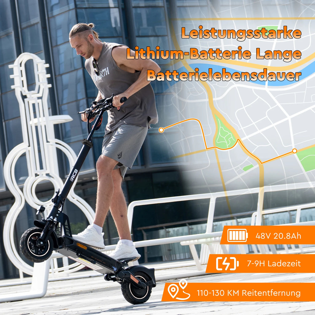 RCB NFC D5 ABE Ultra Electric Scooter for Adults ABE Certified 500W Motor 1600W Peak 27Ah Battery 110-130km Range 10 Inch Self-repairing Tires Double Brake Dual Suspension Turn Signals NFC APP