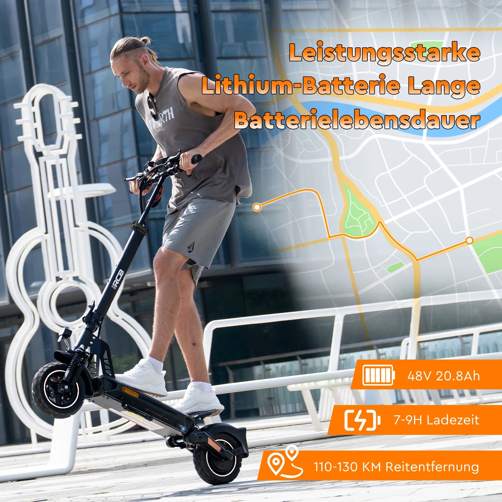 RCB NFC D5 ABE Ultra Electric Scooter for Adults ABE Certified 500W Motor 1600W Peak 27Ah Battery 110-130km Range 10 Inch Self-repairing Tires Double Brake Dual Suspension Turn Signals NFC APP